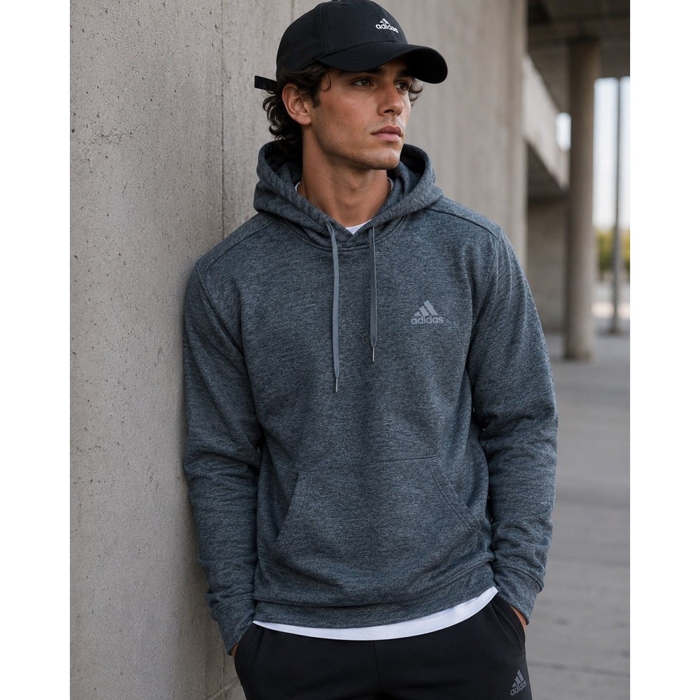 Adidas Men's Medium Gray Heather Performance Pullover Hoodie Athletic